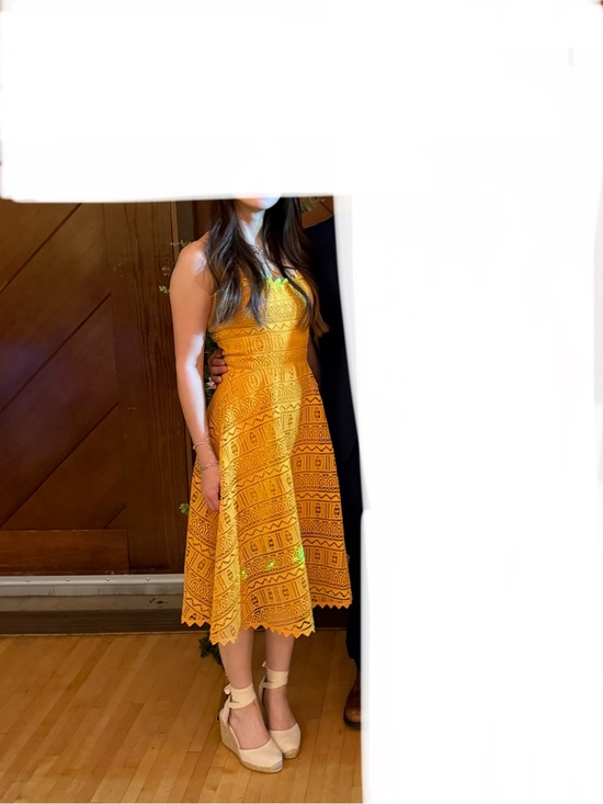 Women\'s Honey Mustard Lace Fit-and-Flare Dress